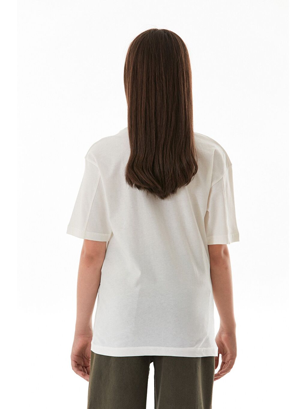 Ekru Kalp Ve Love Yazı Baskılı Kız Çocuk Oversize Tişört-3