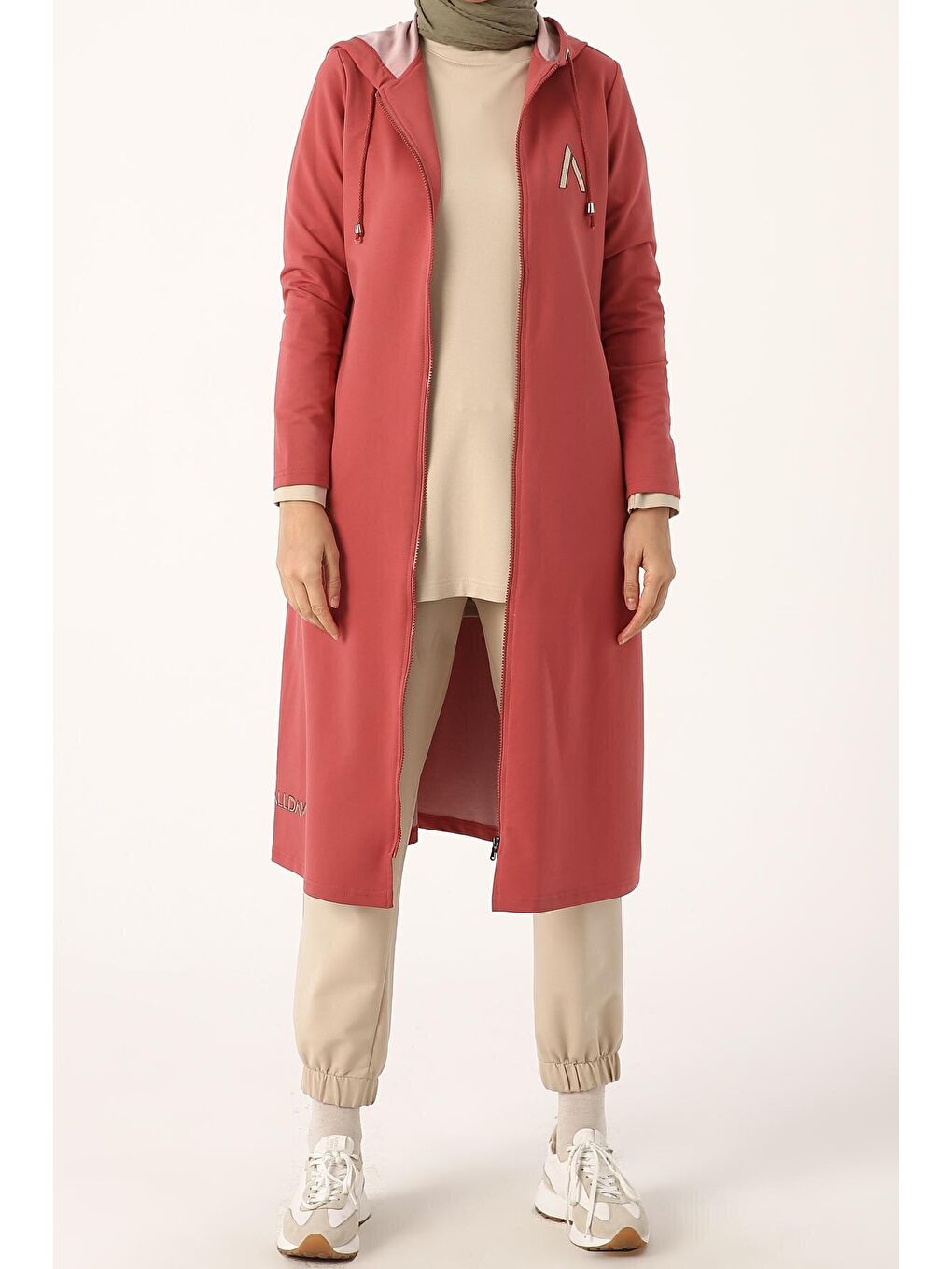 Pembe Gül Baskılı Kapüşonlu Hırka-1