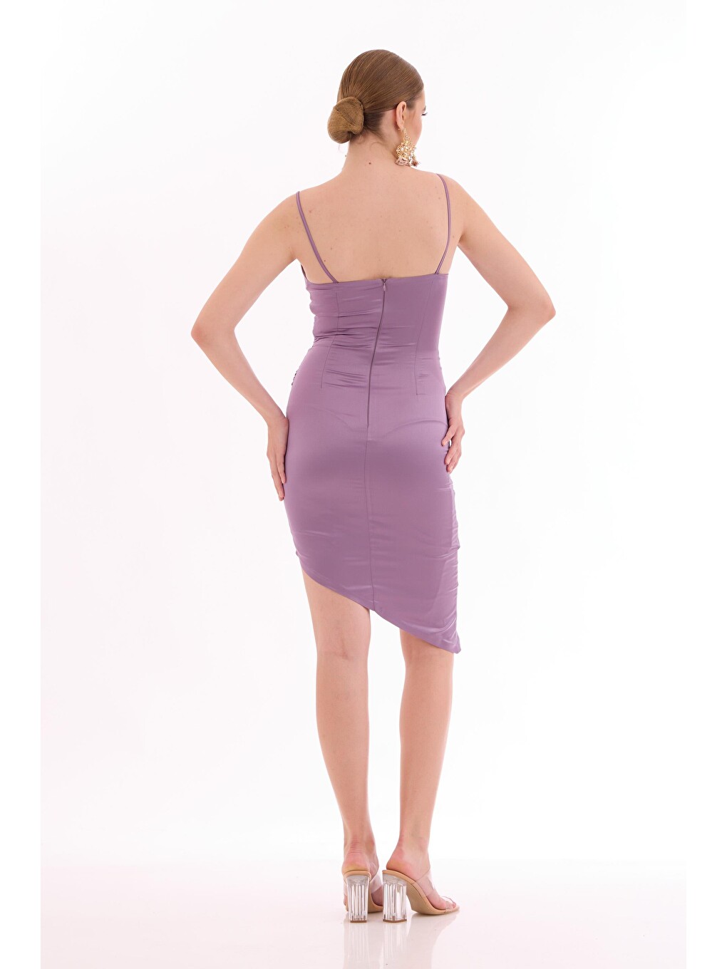 Lila 6Ixty8ight Lavanta Saten Askılı Kısa Abiye Elbise-4