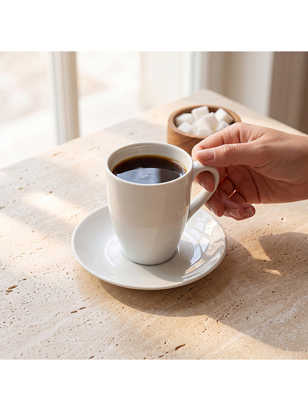 Ekru Venedik 2 Parça Tabaklı Mug Bardak