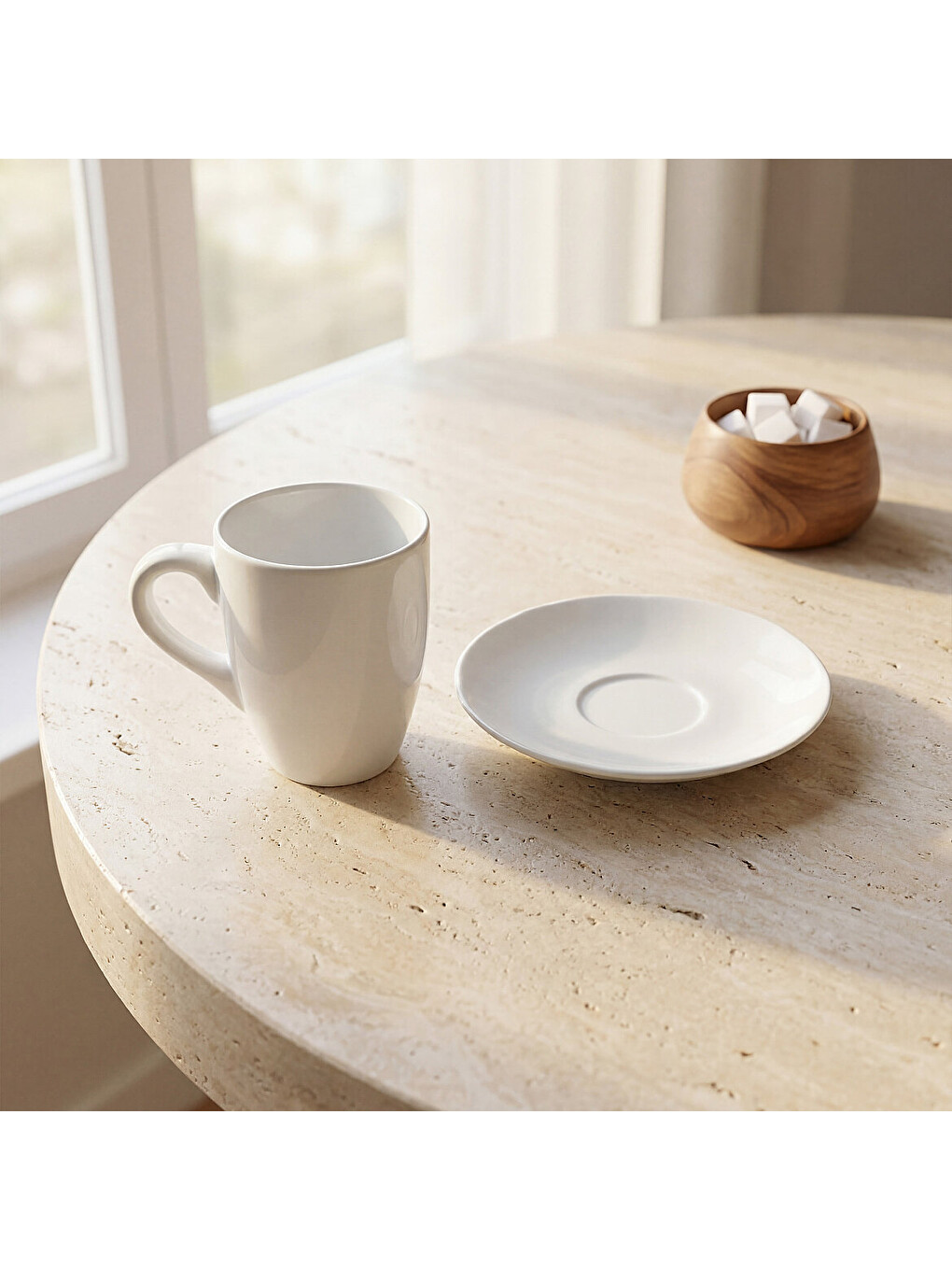 Ekru Venedik 2 Parça Tabaklı Mug Bardak-1