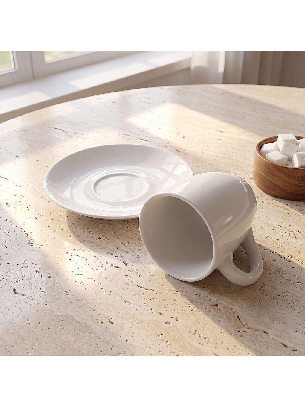 Ekru Venedik 2 Parça Tabaklı Mug Bardak-2