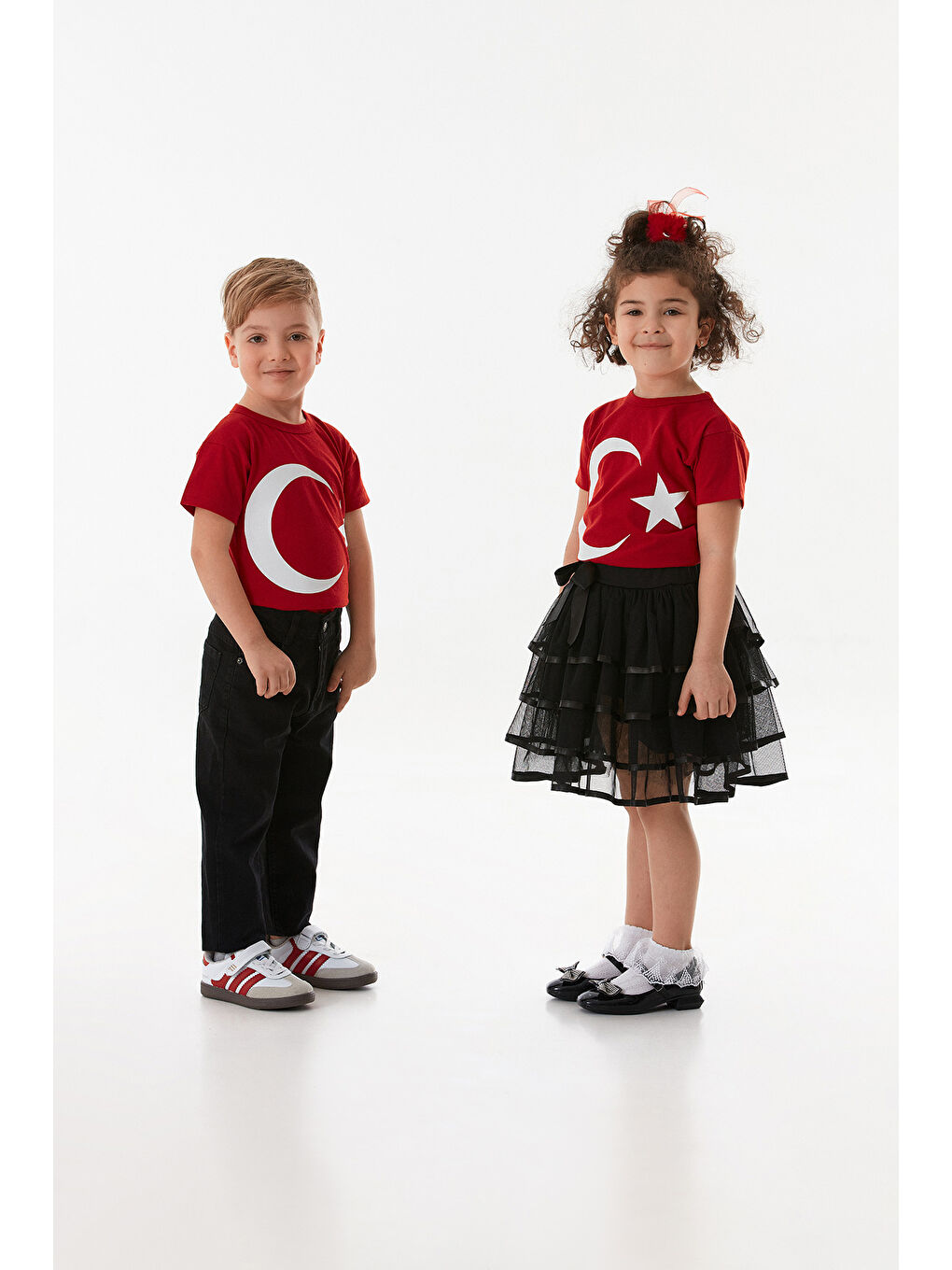 Kırmızı Türk Bayrağı Baskılı Unisex Çocuk Tişört