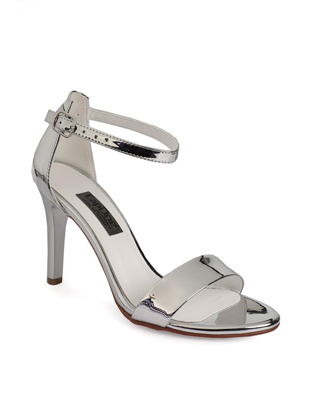 Gri Parlak Selena Topuklu Bilekten Bağlı Kadın Topuklu Ayakkabı-1
