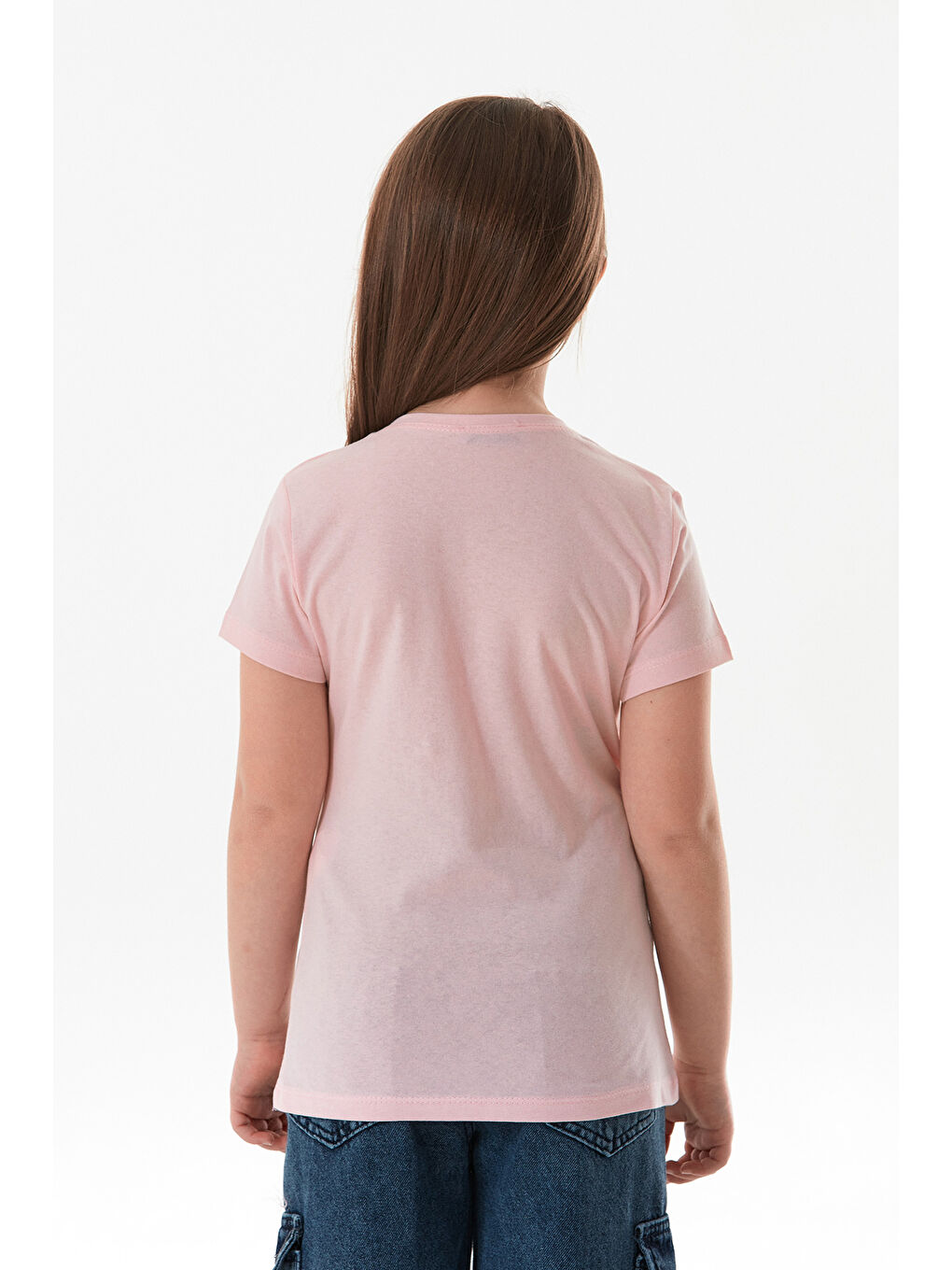 Pembe %100 Pamuk Çiçek Baskılı Kız Çocuk Tişört-4