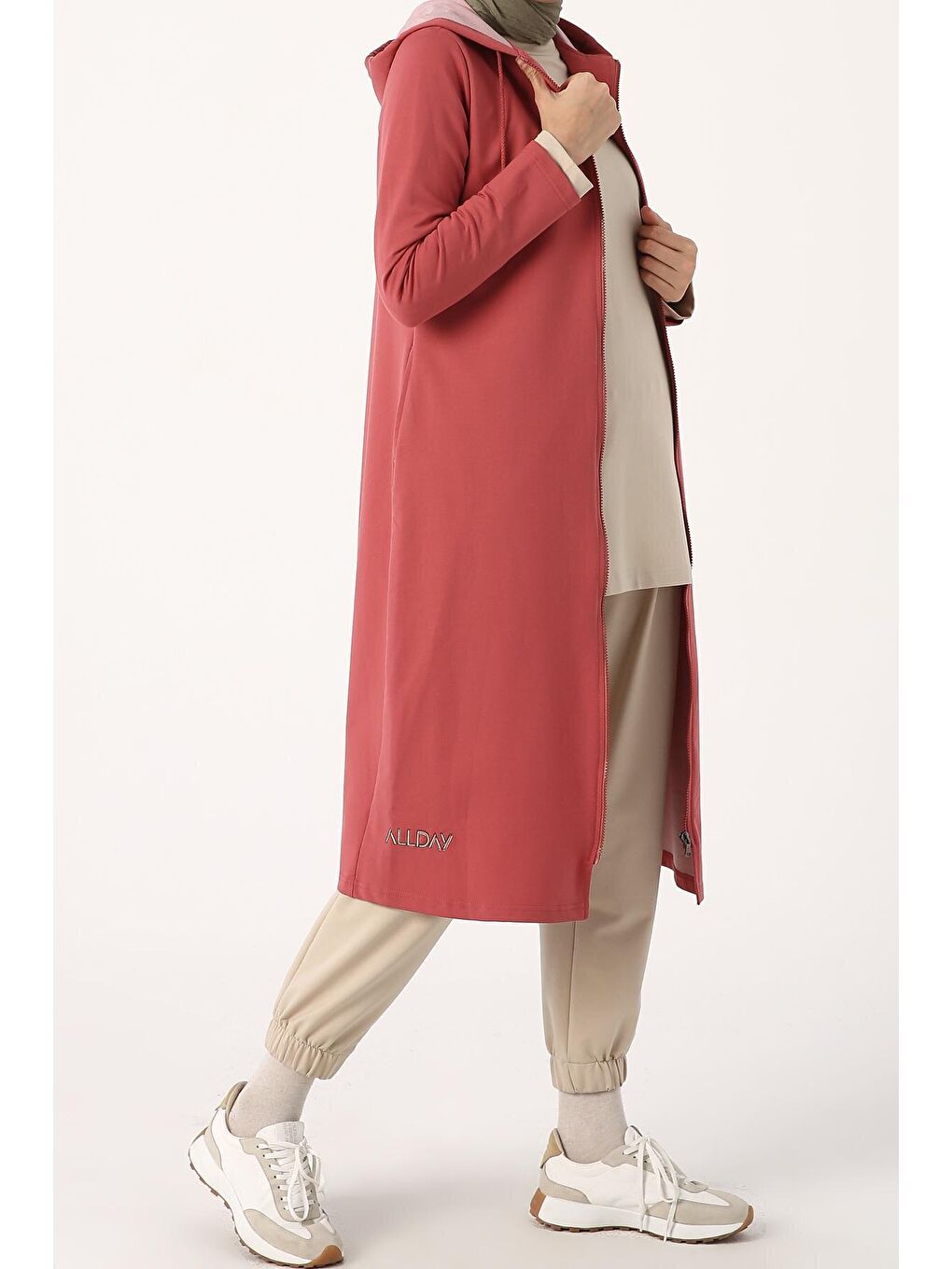 Pembe Gül Baskılı Kapüşonlu Hırka-2