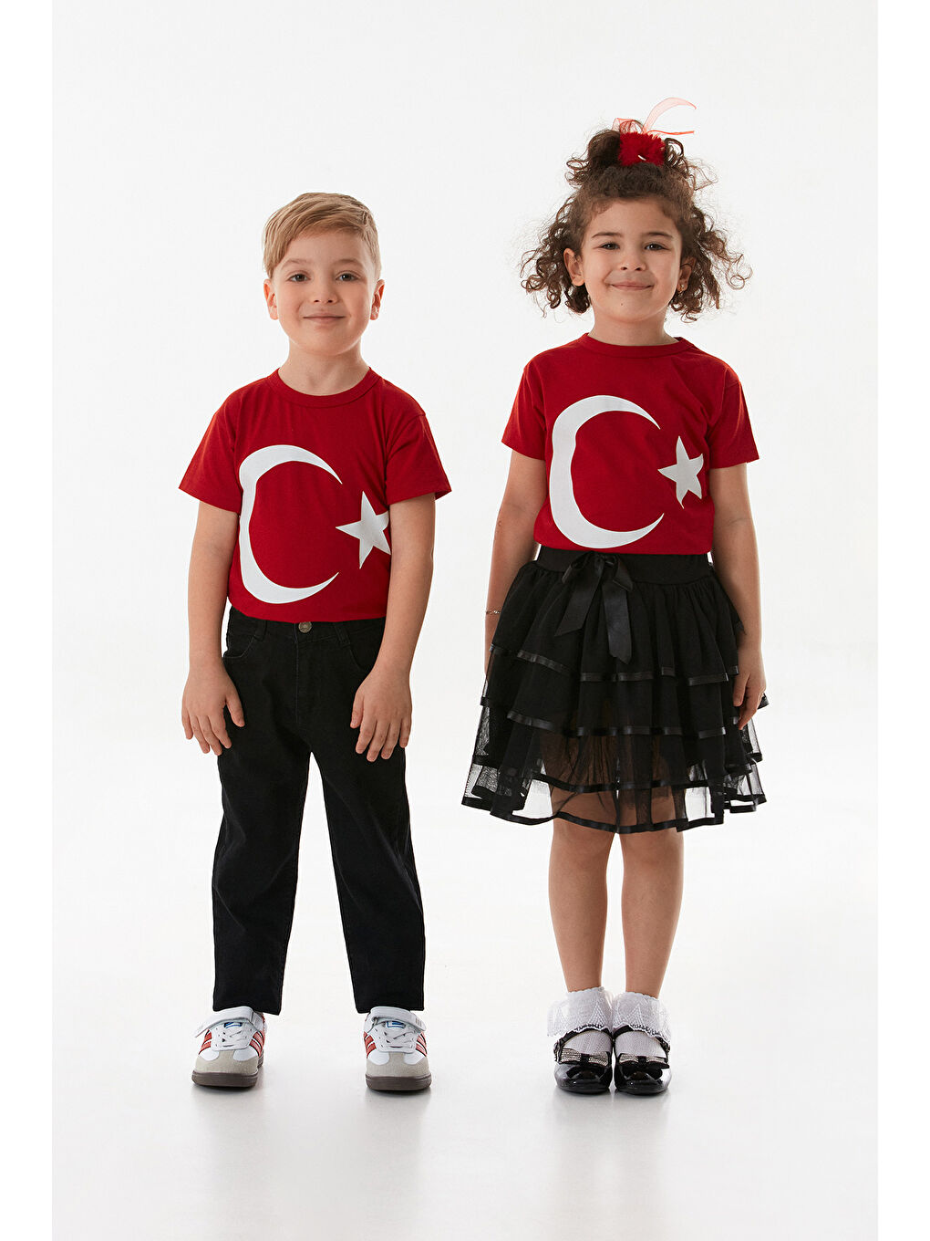 Kırmızı Türk Bayrağı Baskılı Unisex Çocuk Tişört-1