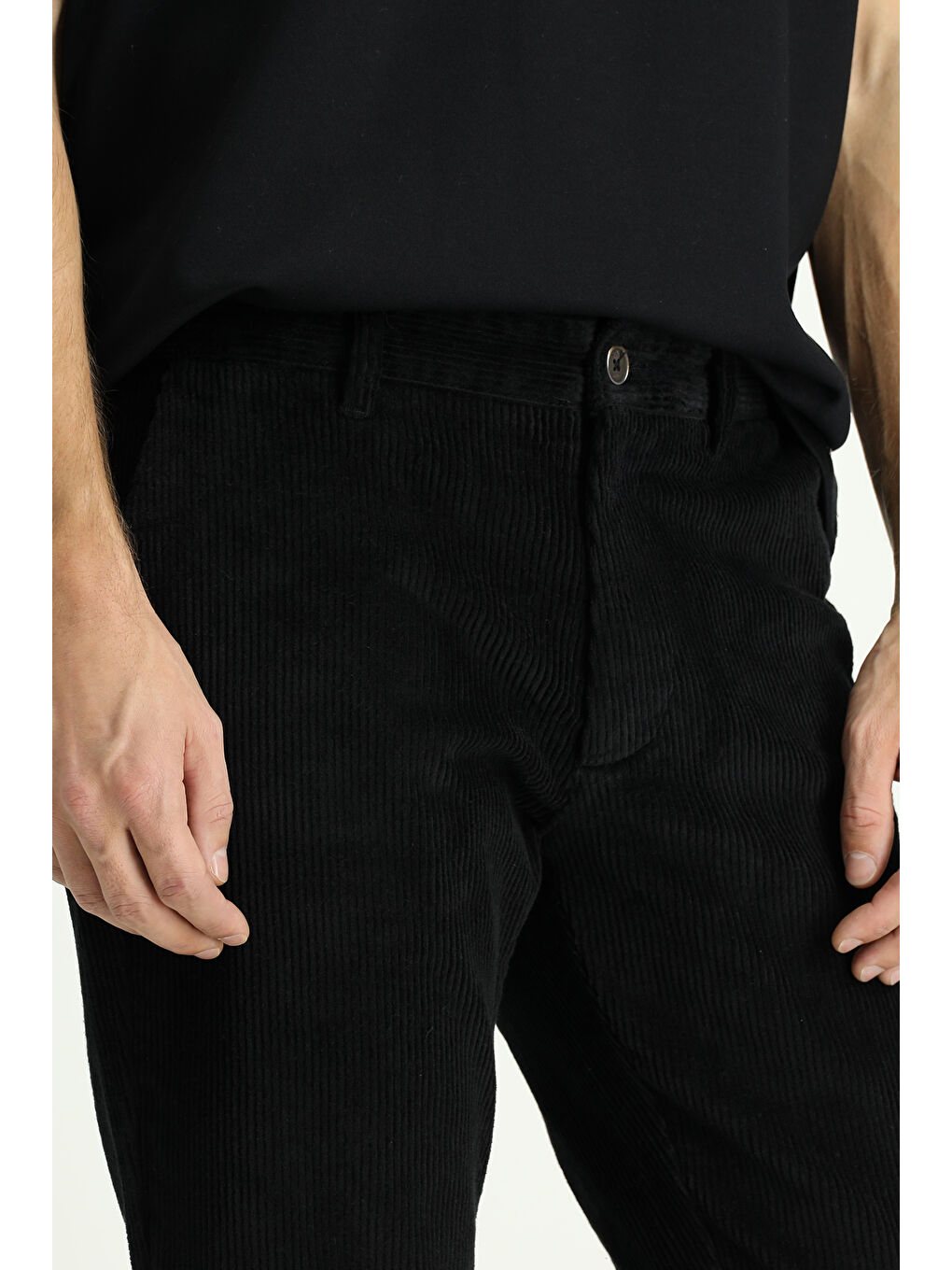 Siyah Regular Fit Pamuk Kadife Pantolon-3