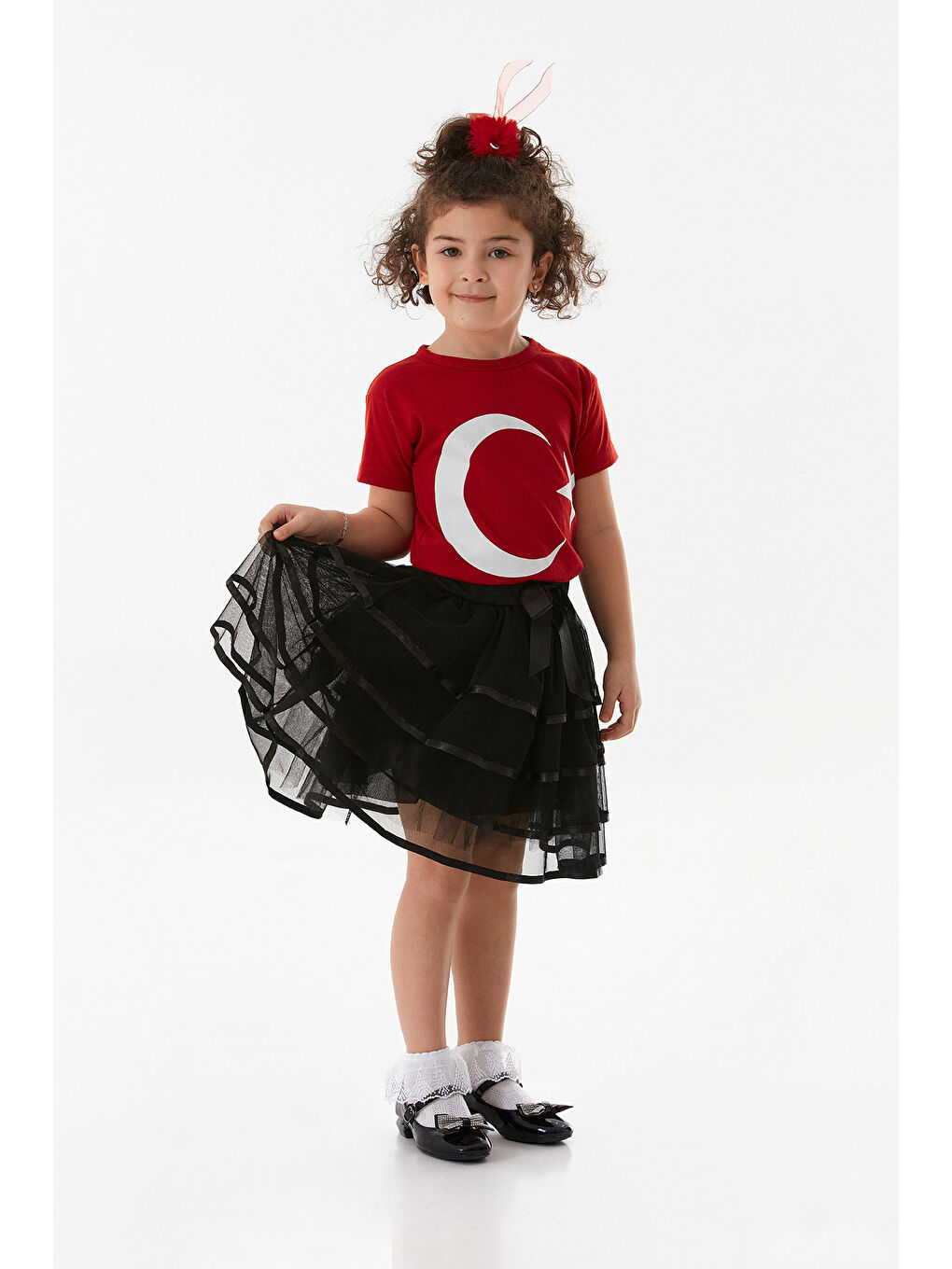 Kırmızı Türk Bayrağı Baskılı Unisex Çocuk Tişört-2