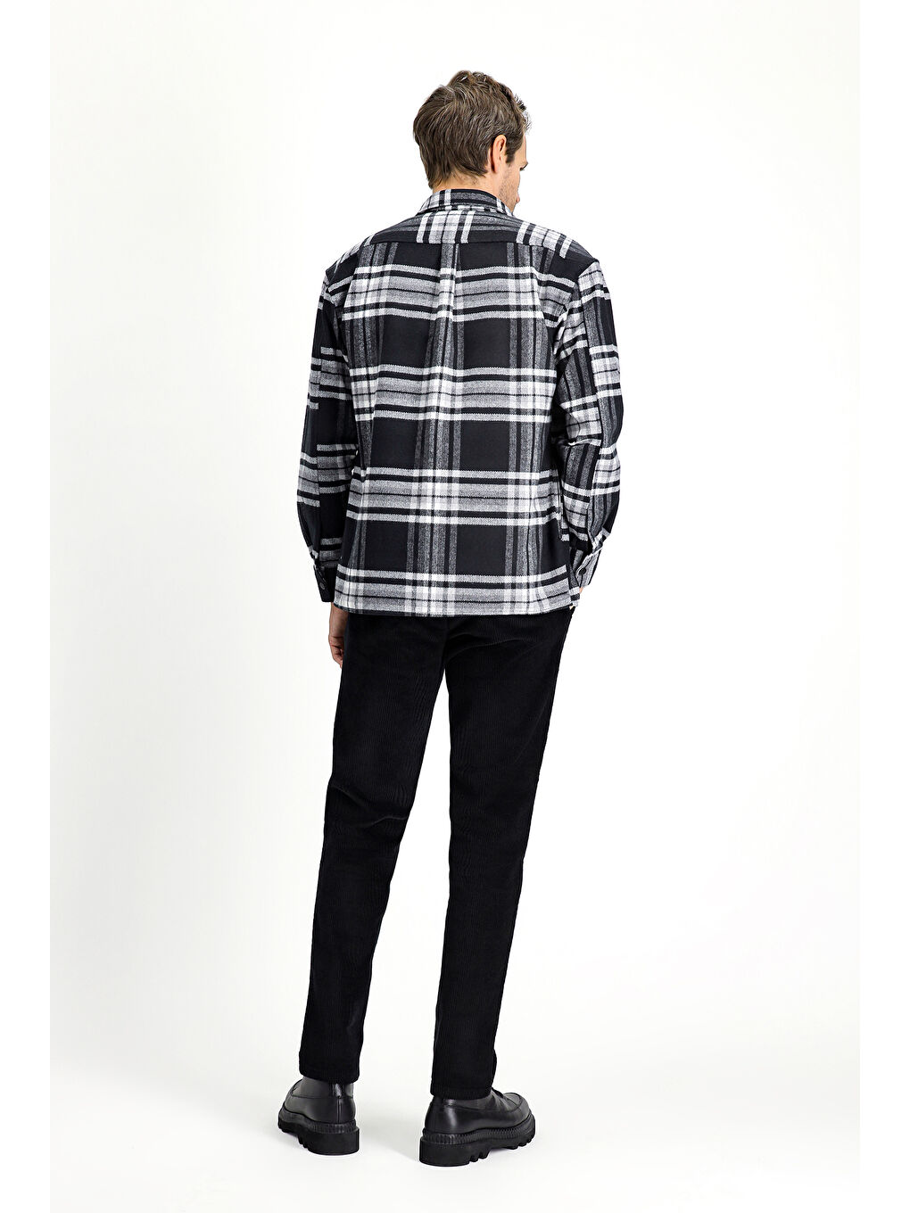 Siyah Regular Fit Pamuk Kadife Pantolon-4