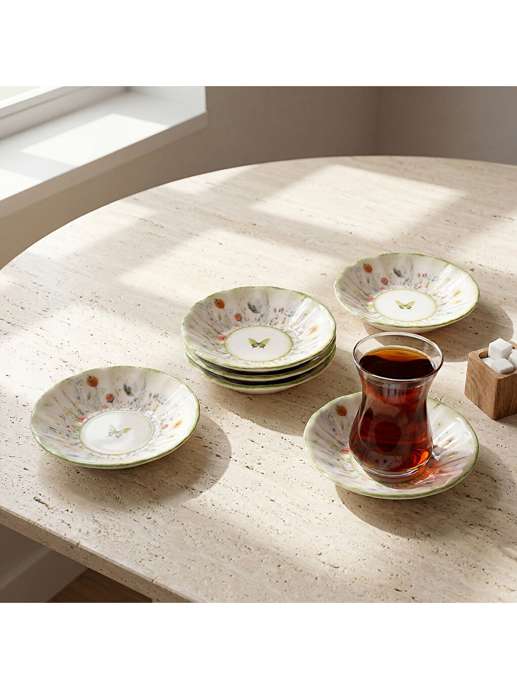 Ekru Flora Green 6 Parça Çay Tabağı 4883-2