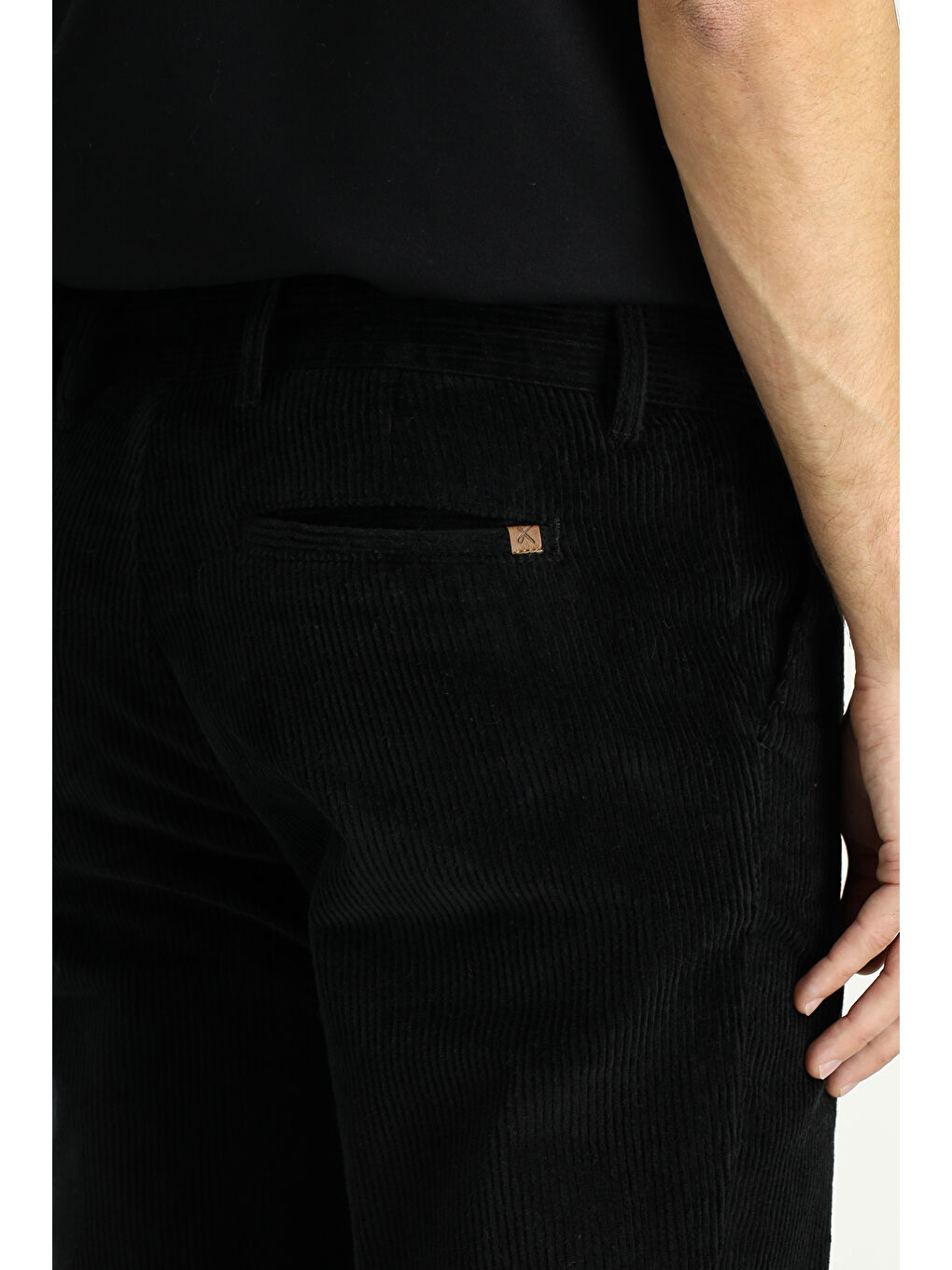 Siyah Regular Fit Pamuk Kadife Pantolon-5