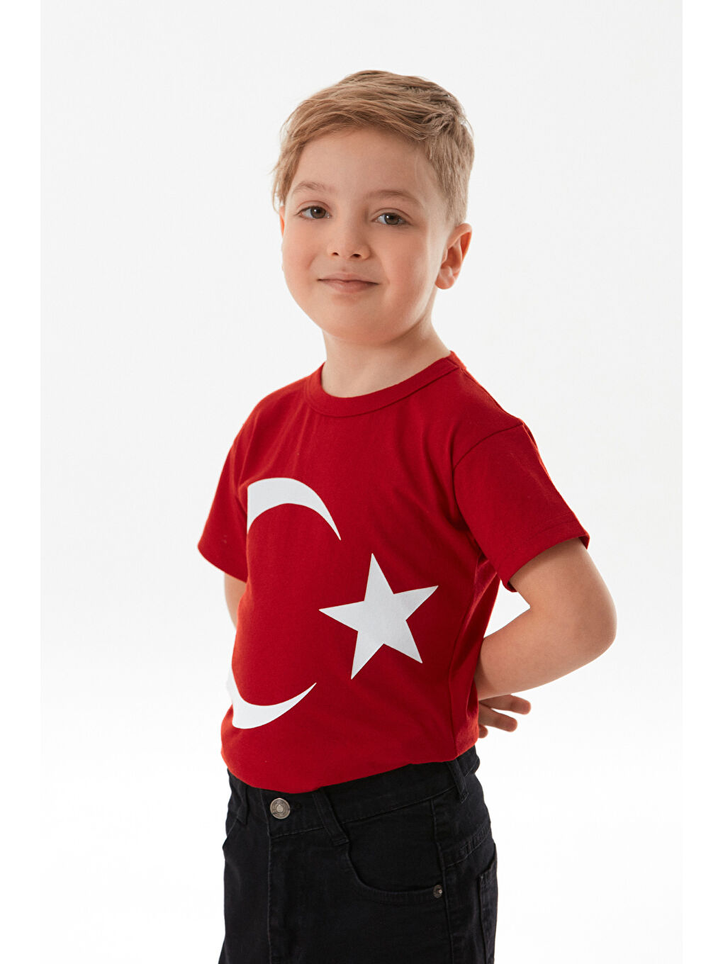 Kırmızı Türk Bayrağı Baskılı Unisex Çocuk Tişört-3