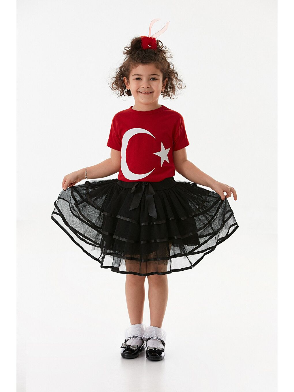 Kırmızı Türk Bayrağı Baskılı Unisex Çocuk Tişört-4
