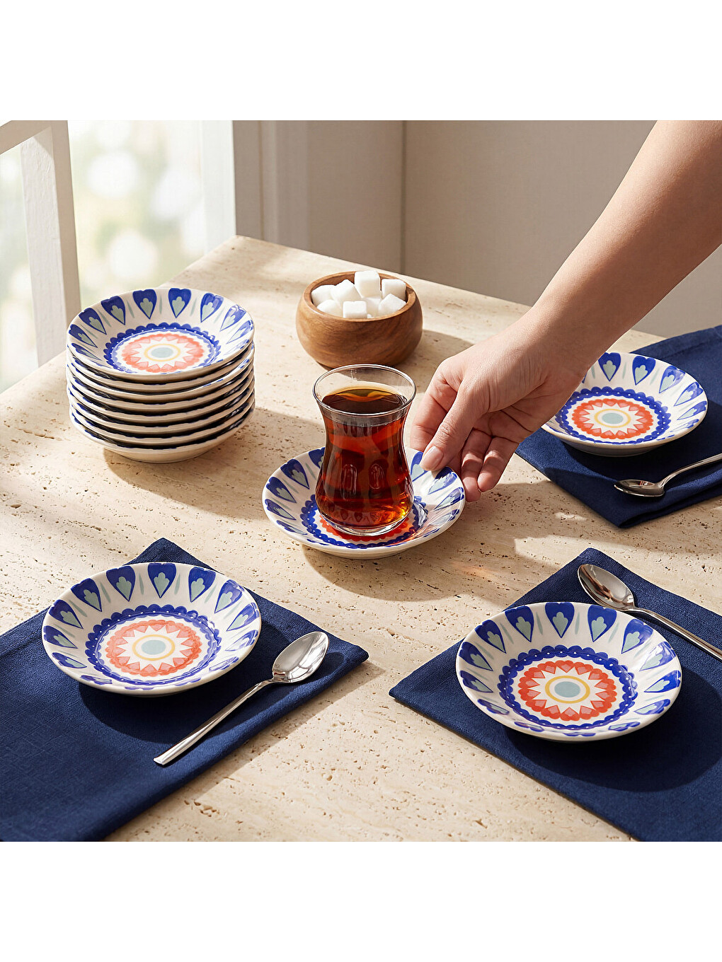 Ekru Acem 12 Parça Çay Tabağı 3426