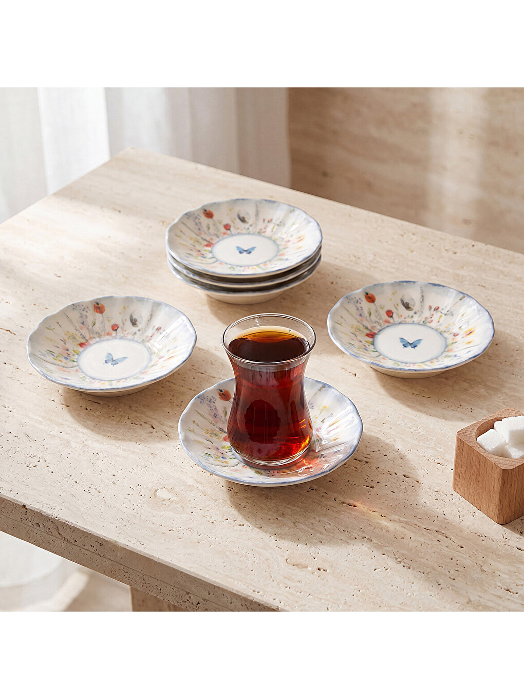 Ekru Flora Blue 6 Parça Çay Tabağı 48833-1