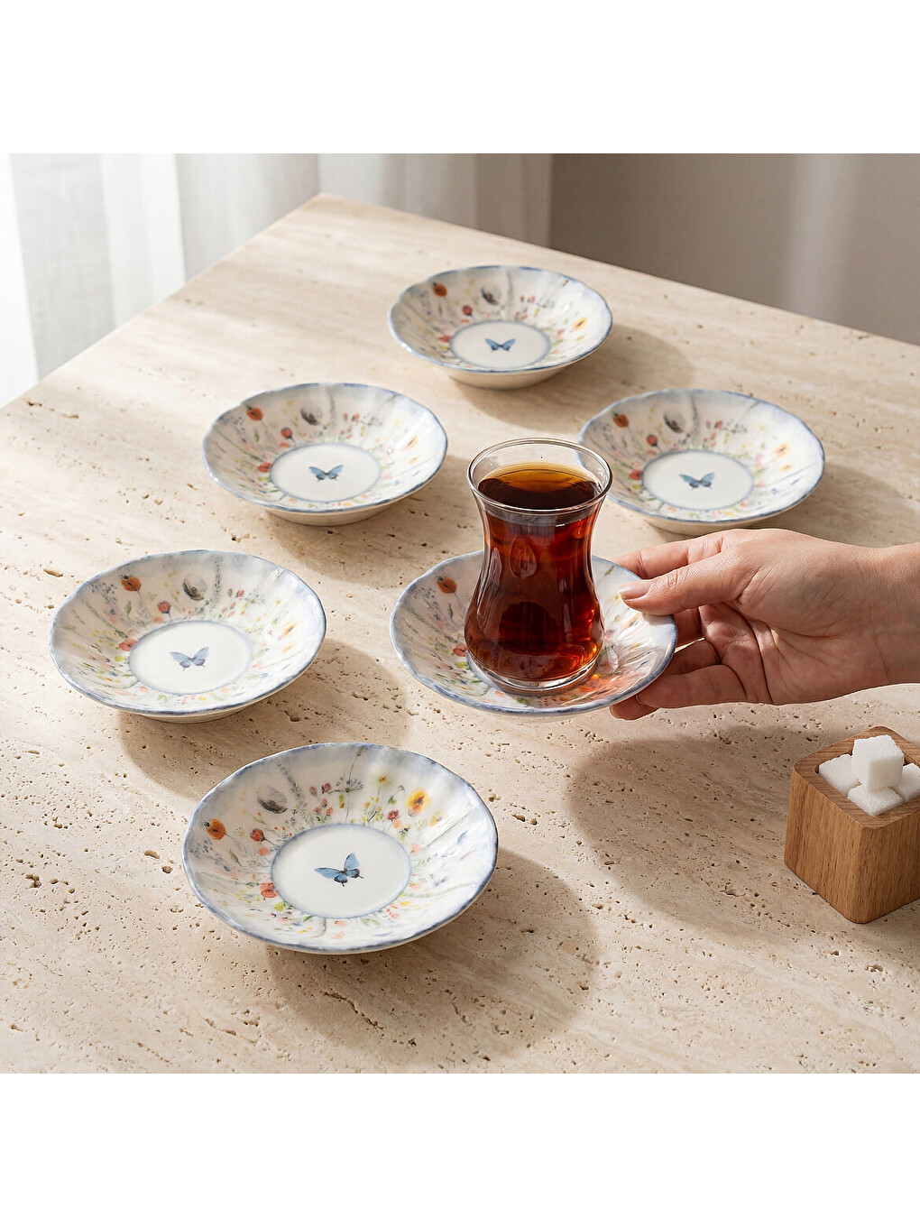 Ekru Flora Blue 6 Parça Çay Tabağı 48833-3