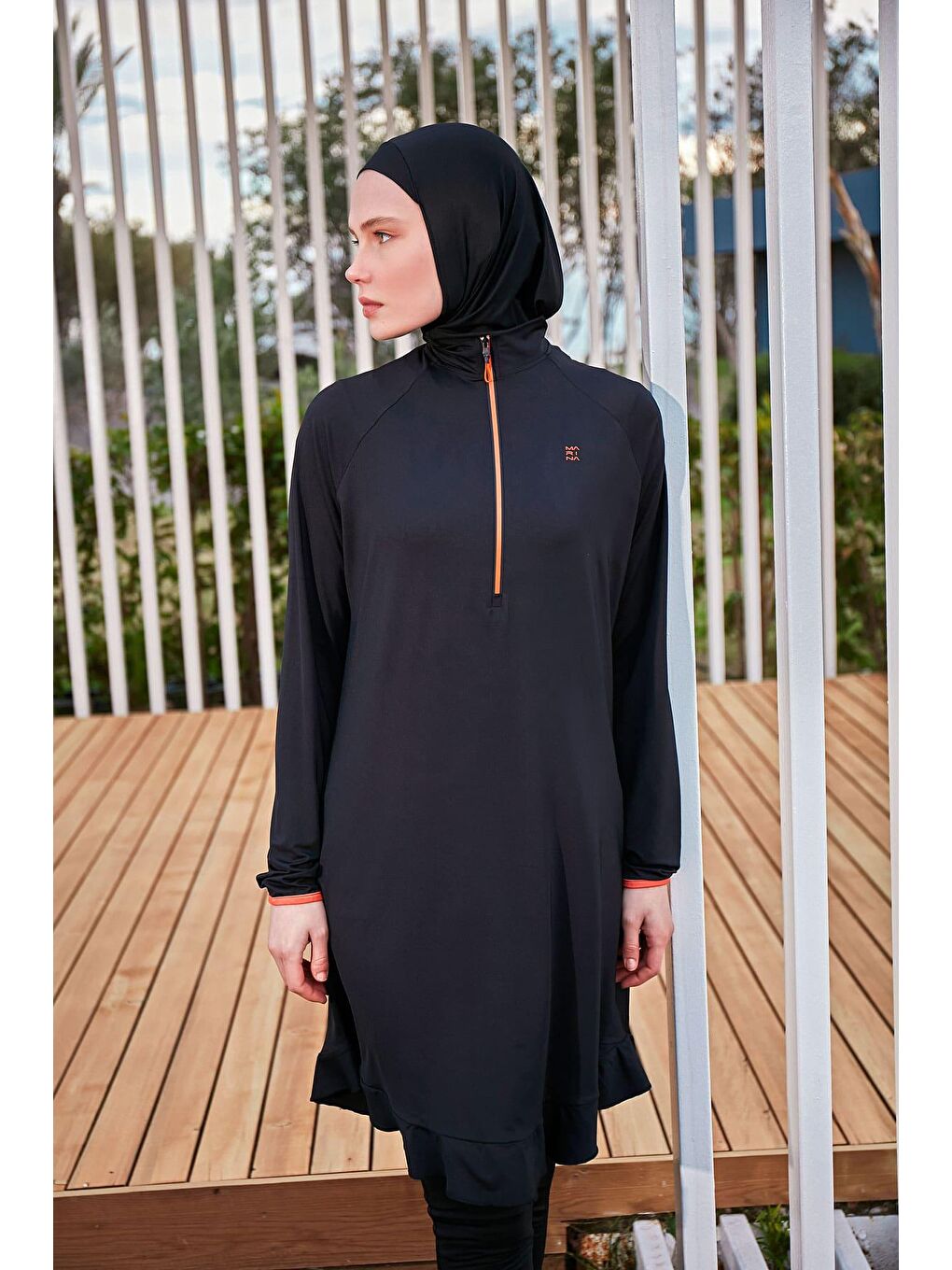 Elastanlı Siyah Tam Kapalı Tesettür Mayo M2476-2