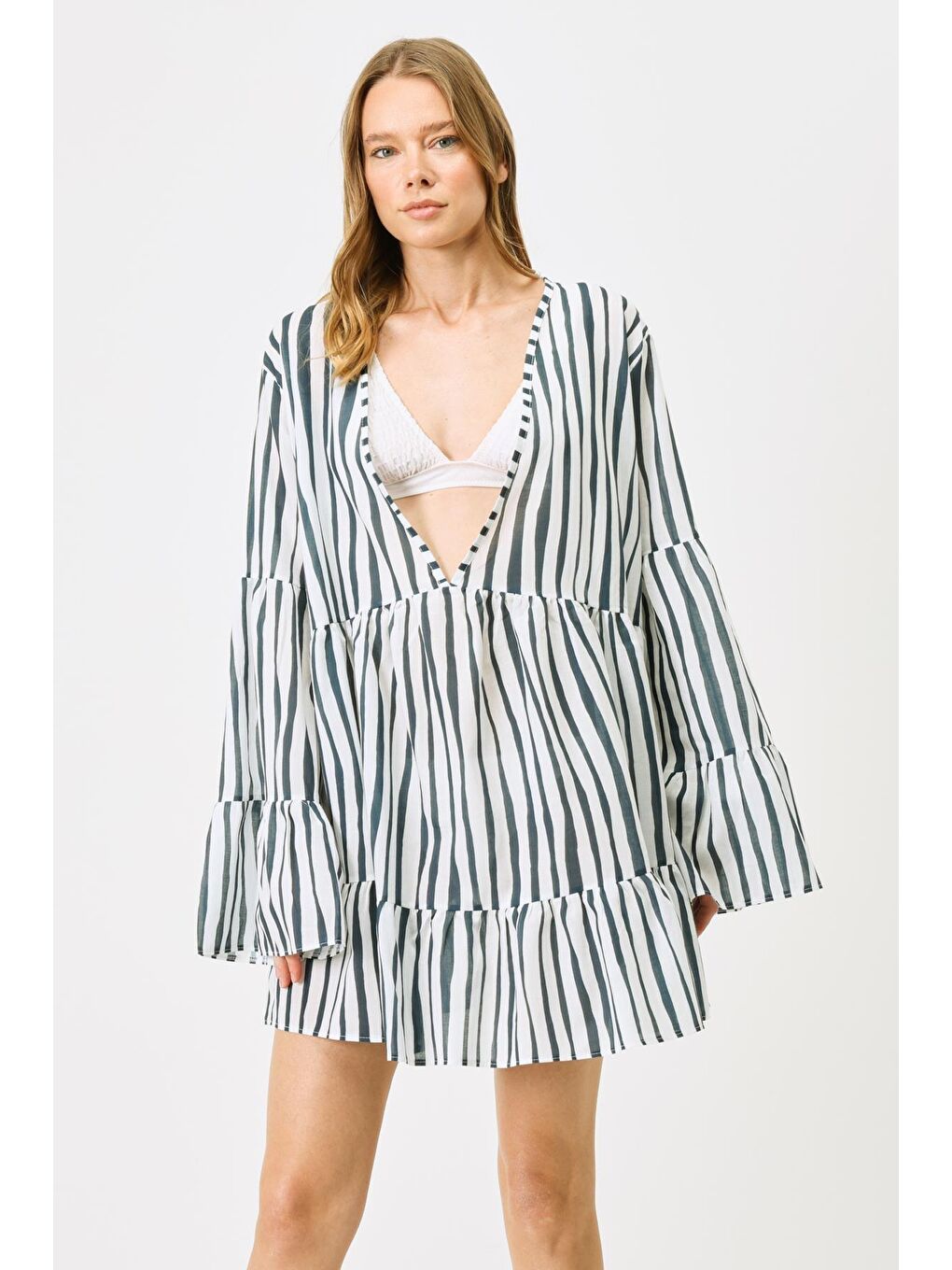 Pareo Plaj Elbisesi 22329 Mavi/Beyaz-2