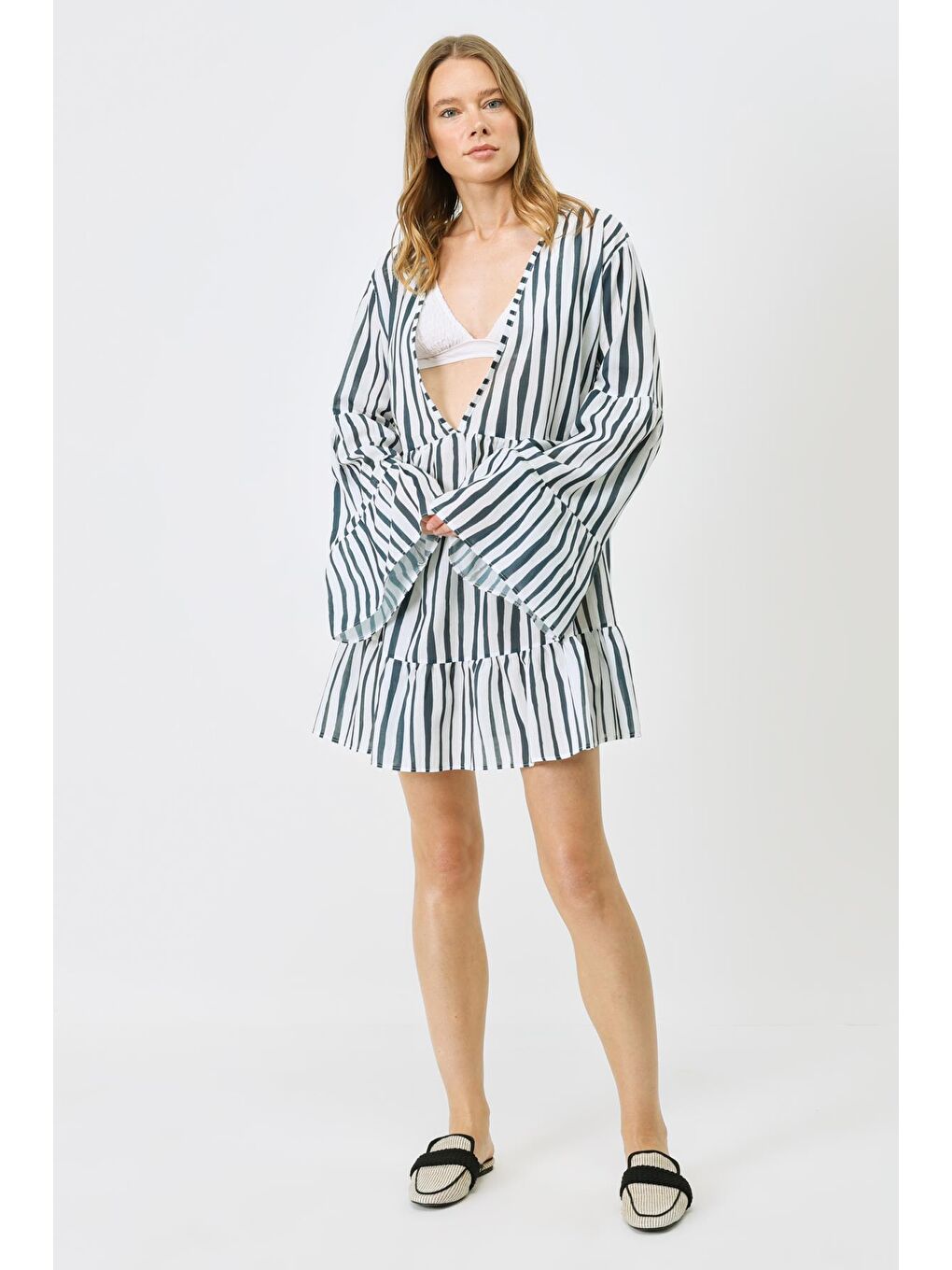 Pareo Plaj Elbisesi 22329 Mavi/Beyaz-1