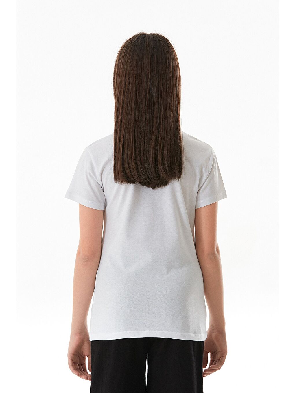 Beyaz %100 Pamuk Yazı Ve Çiçek Baskılı Bisiklet Yaka Kız Çocuk Tişört-3