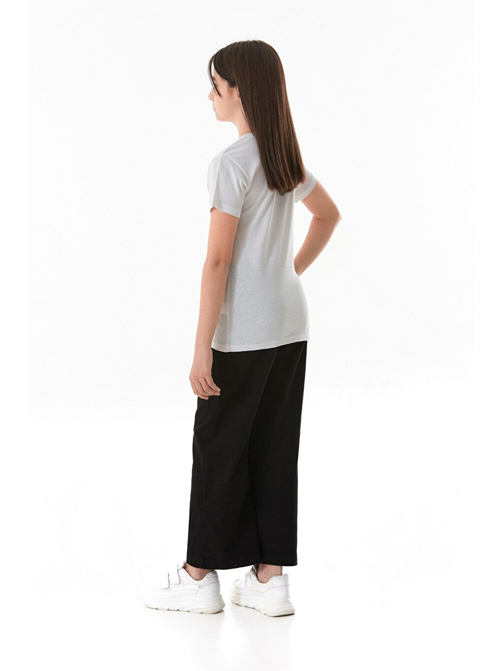 Beyaz %100 Pamuk Yazı Ve Çiçek Baskılı Bisiklet Yaka Kız Çocuk Tişört-4