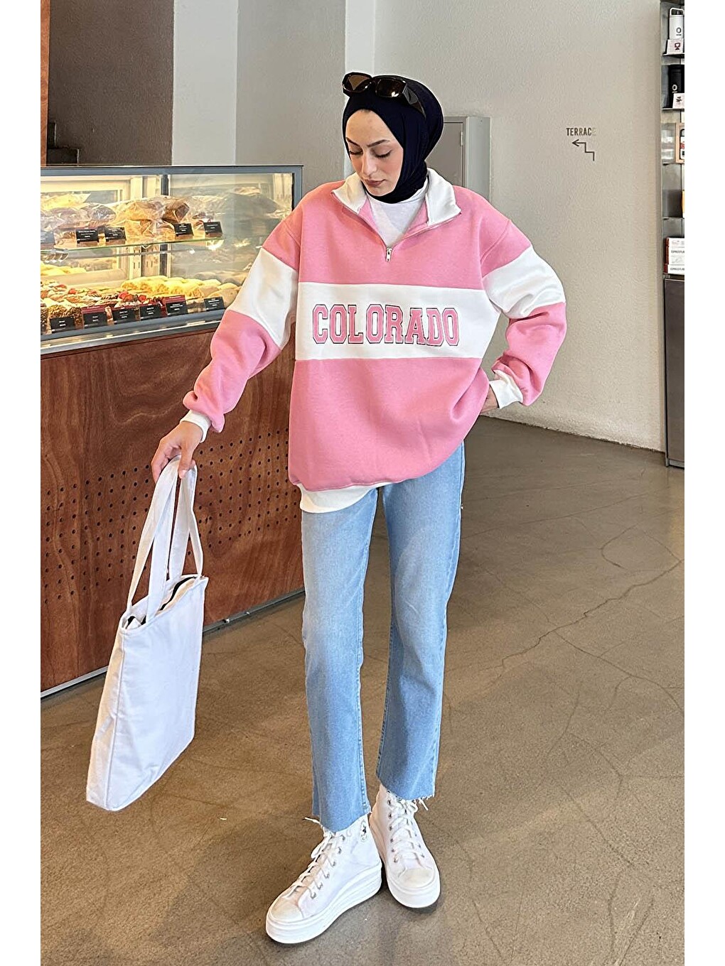 Colorado Baskılı Üç İplik Sweatshirt Pembe
