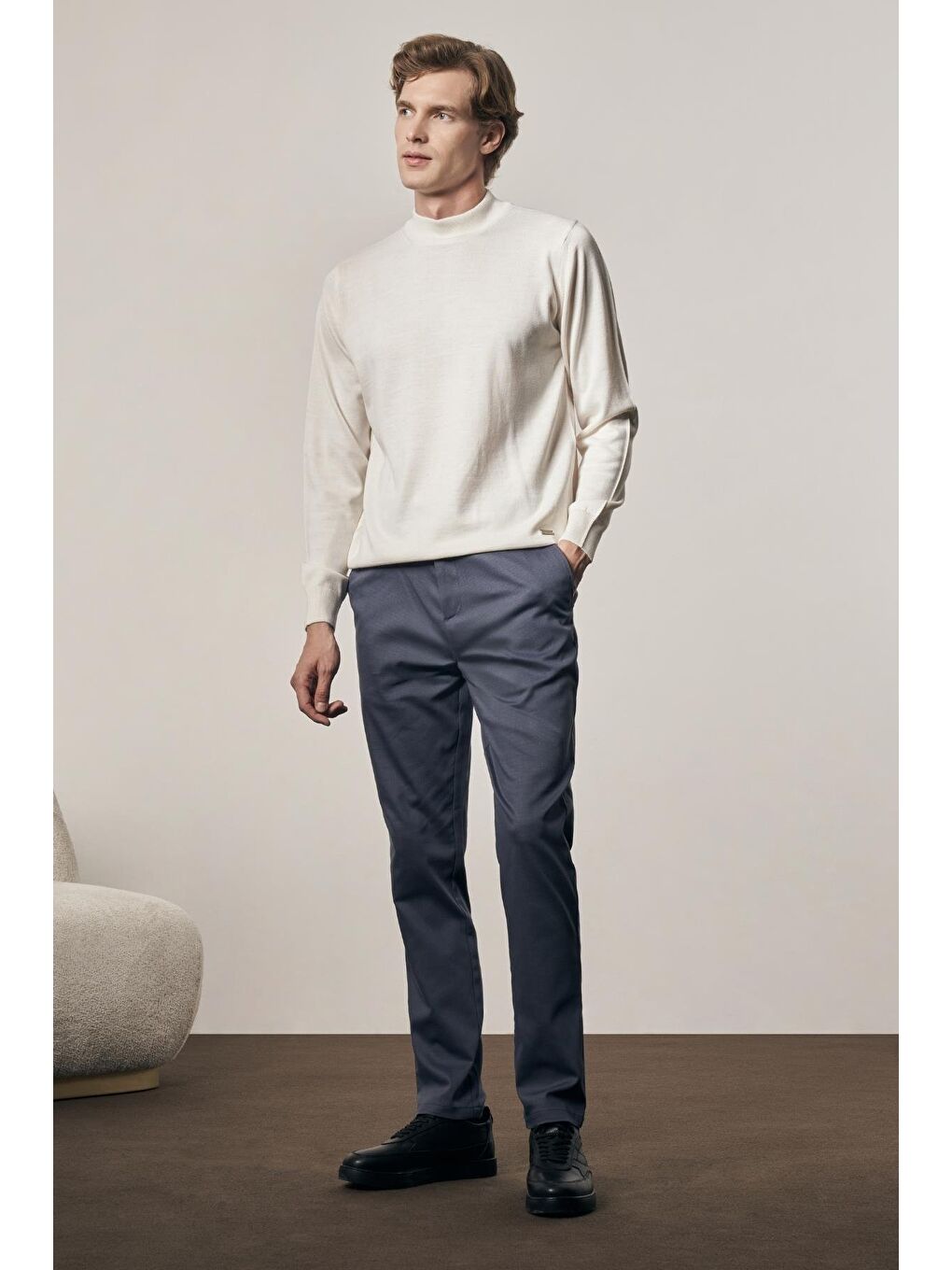 İndigo Mavi Yan Cep Düz Paça Pamuklu Comfort Fit Casual Pantolon 1003255166-2