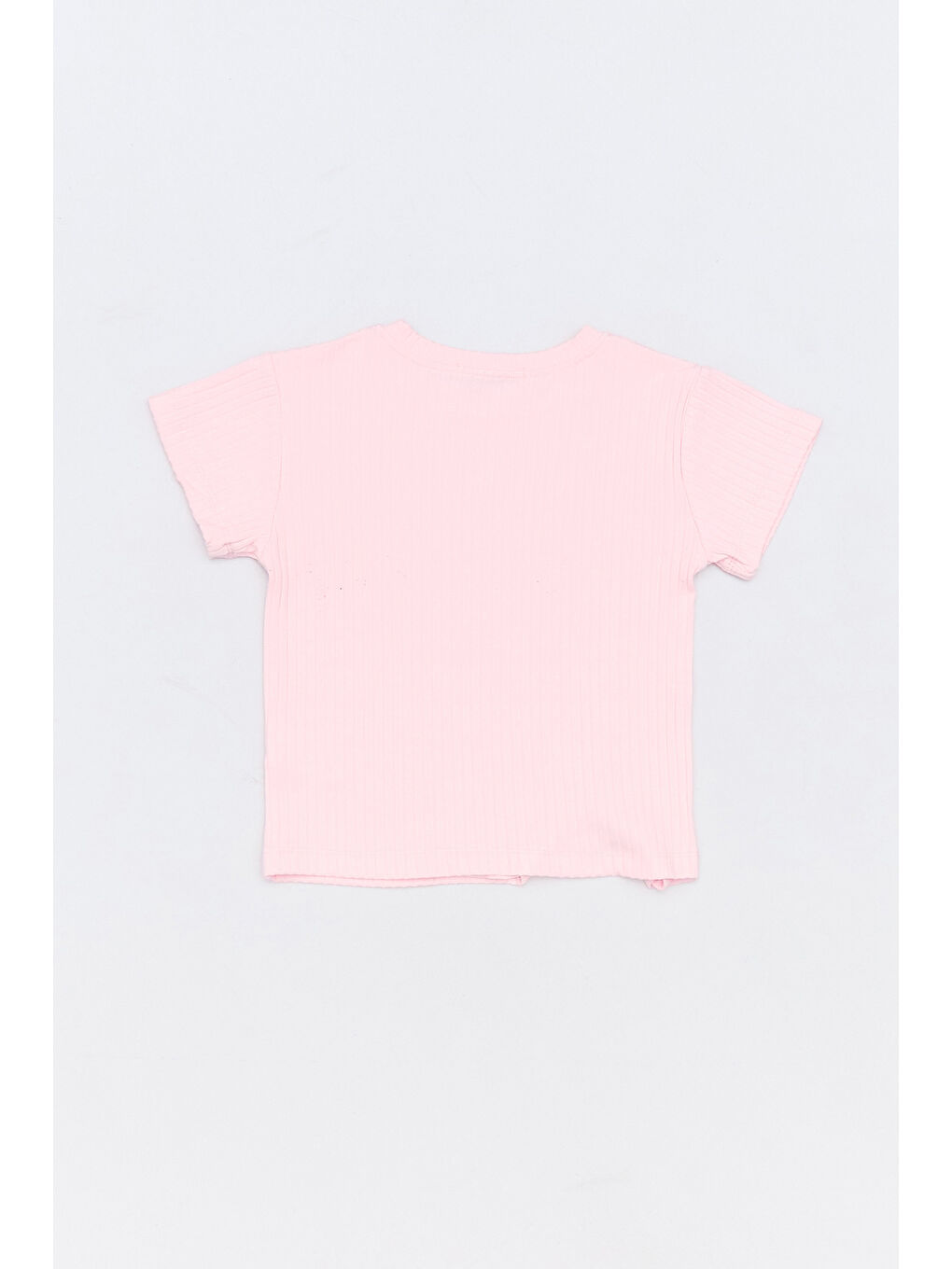 Pembe Hawaii Yazı Baskılı Fitilli Yanı Büzgülü Kız Çocuk Tişört-1