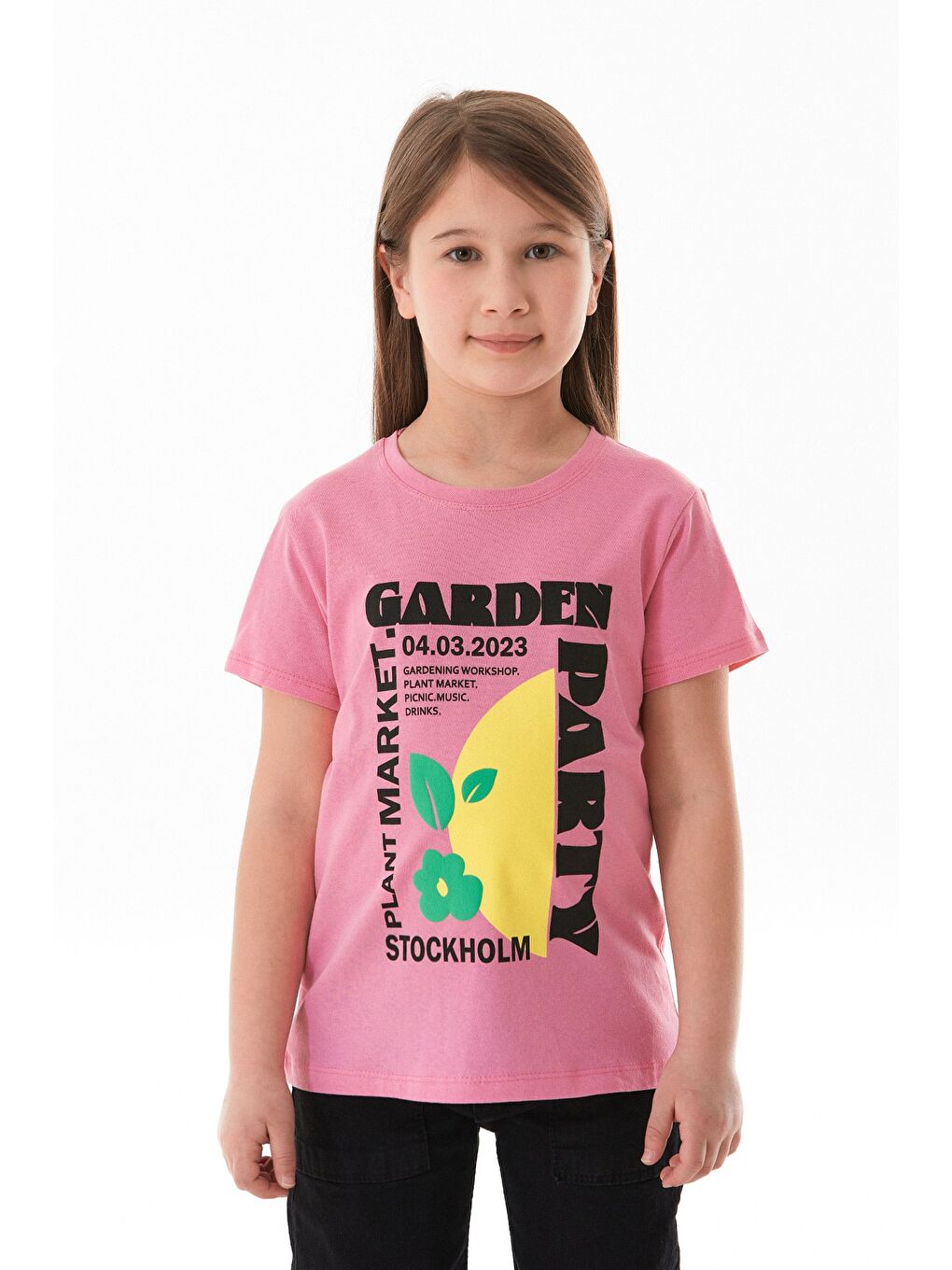 Pembe %100 Pamuk Slogan Baskılı Kız Çocuk Tişört