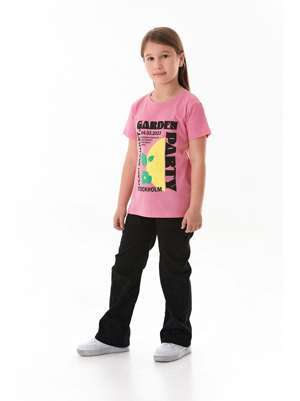 Pembe %100 Pamuk Slogan Baskılı Kız Çocuk Tişört-1