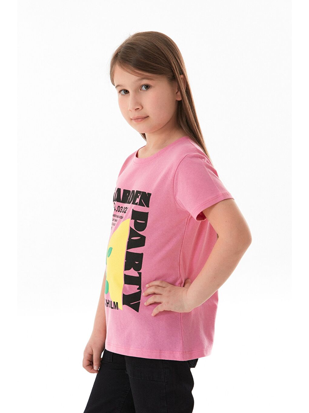 Pembe %100 Pamuk Slogan Baskılı Kız Çocuk Tişört-2