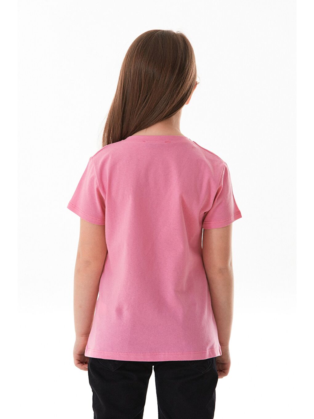 Pembe %100 Pamuk Slogan Baskılı Kız Çocuk Tişört-4