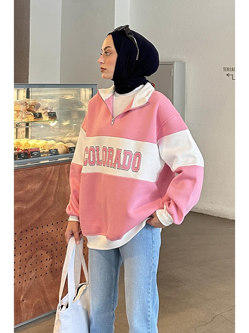 Colorado Baskılı Üç İplik Sweatshirt Pembe-1