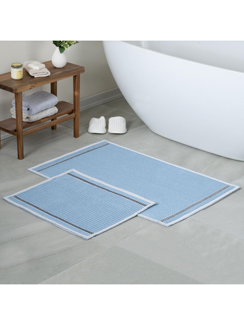 Bluenity Lacivert Nice Doğal Pamuklu 2'li Banyo Paspas Seti 60x100+50x60 Cm - Lacivert