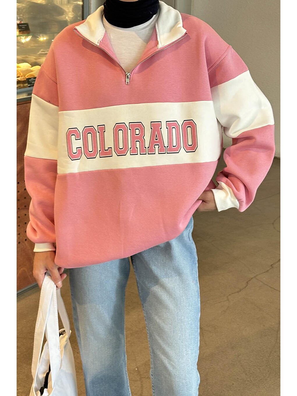 Colorado Baskılı Üç İplik Sweatshirt Pembe-2