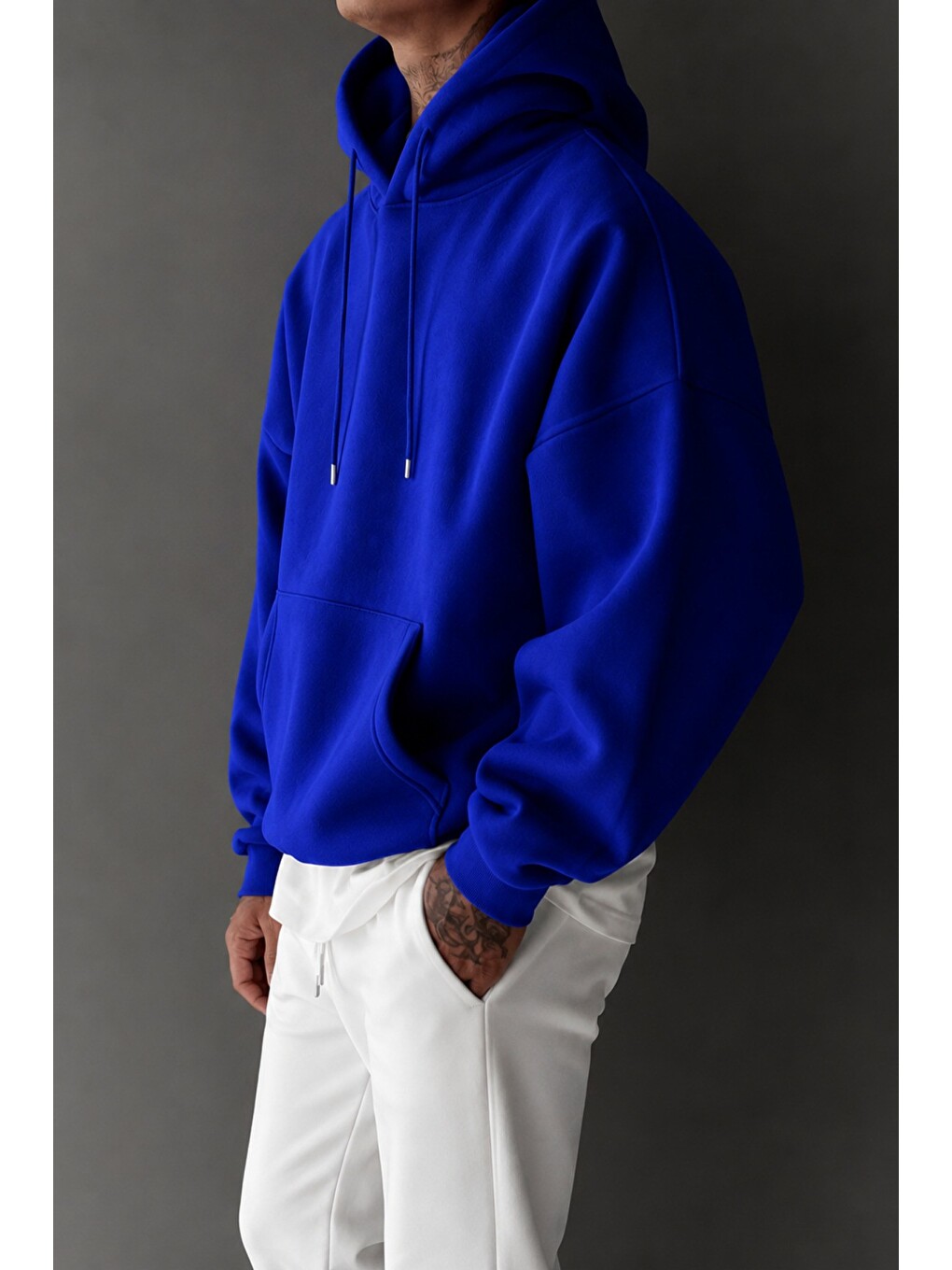 Mavi Regular Kapüşonlu Sweatshirt Erkek Unisex 3 İplik Şardonlu %100 Pamuk Basic Hoodie-1