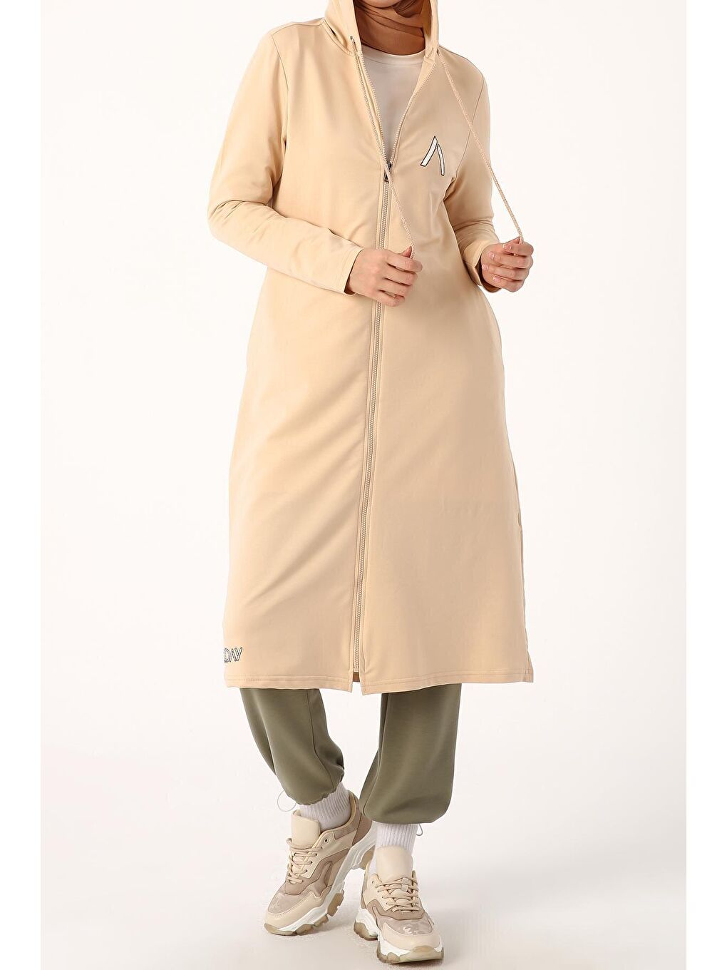 Gri Çakıl Baskılı Kapüşonlu Hırka-1