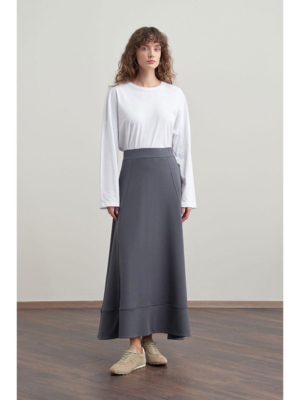 Antrasit-Pamuklu Etek Ucu Bantlı Çan Etek