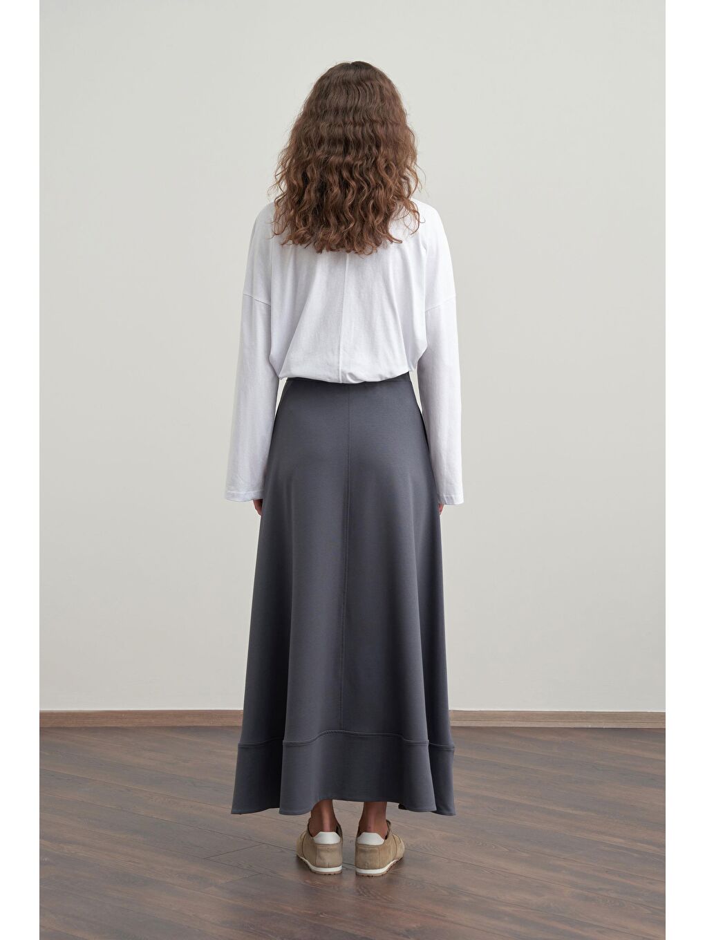 Antrasit-Pamuklu Etek Ucu Bantlı Çan Etek-2