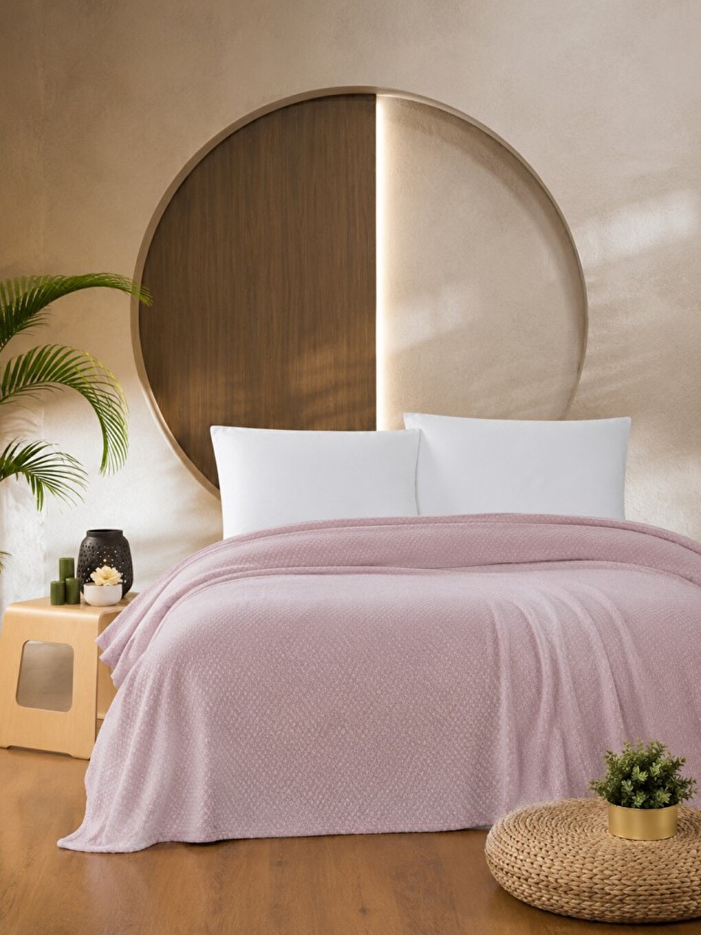 Pembe Macar Tek Kişilik Pike Pamuklu Yatak Örtüsü 170x230