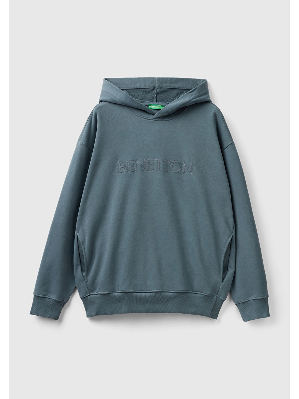 United Colors Of Benetton Gri Erkek Füme Pamuk Karışımlı Önü Logo Baskılı Kapüşonlu Sweatshirt - 1