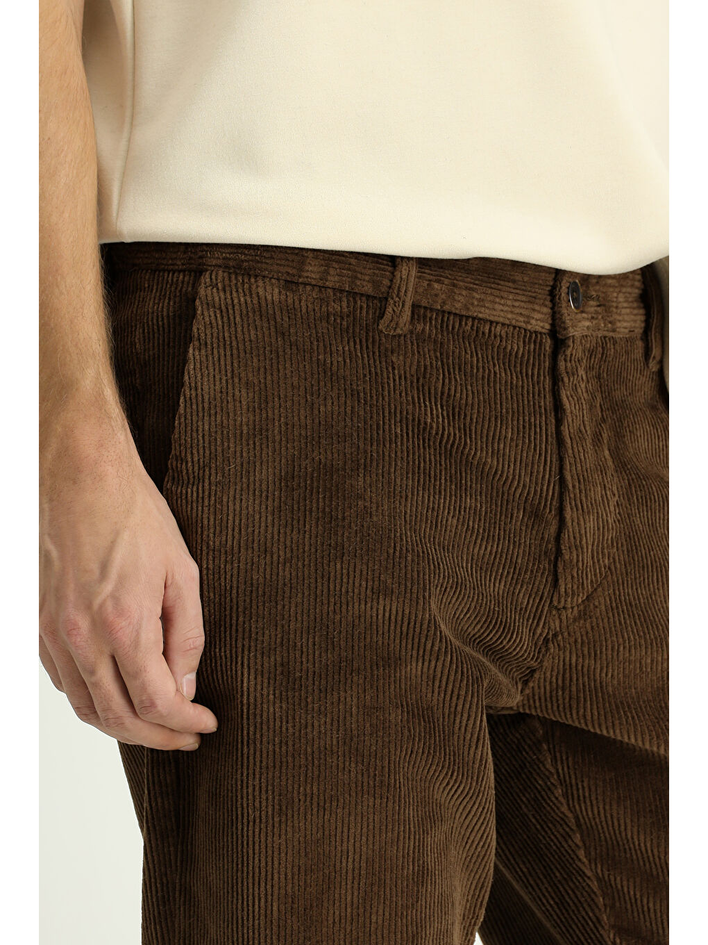Kahverengi Regular Fit Pamuk Kadife Pantolon-3