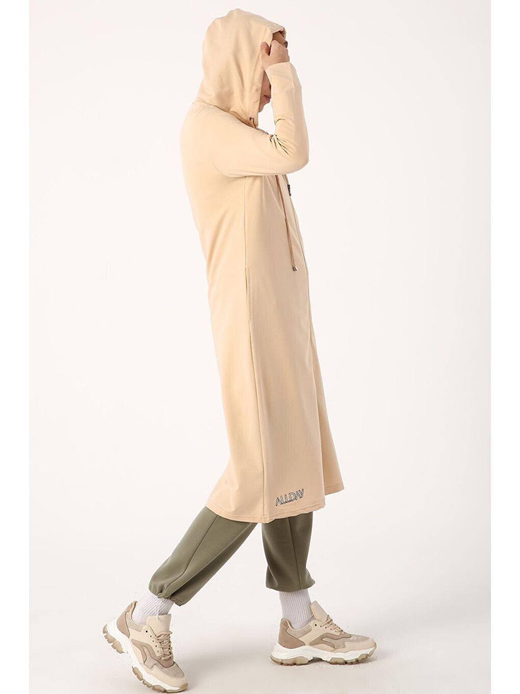 Gri Çakıl Baskılı Kapüşonlu Hırka-3