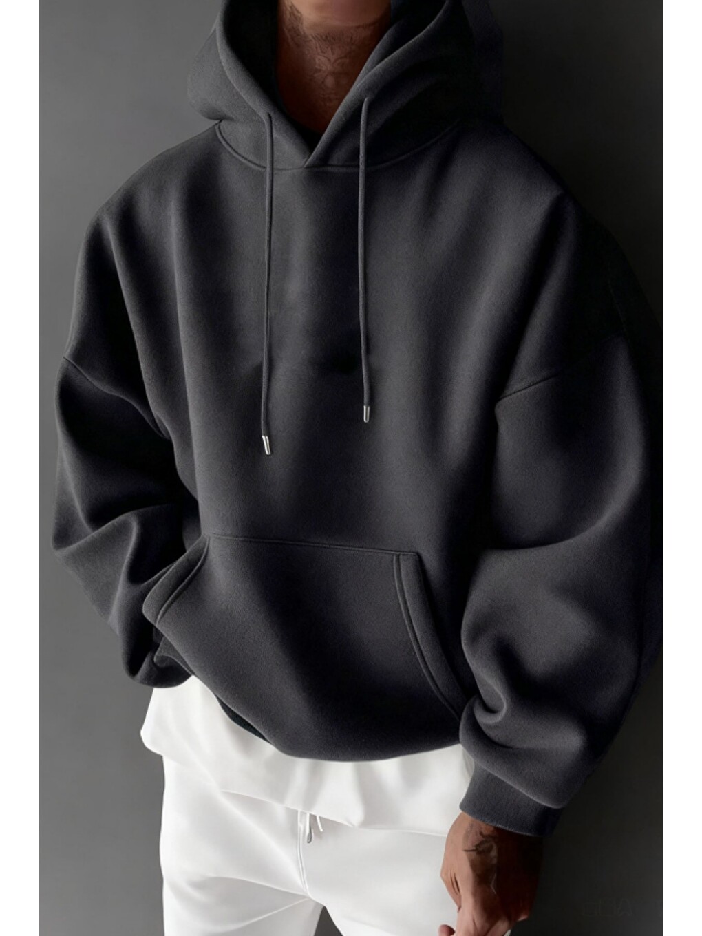 Siyah Regular Kapüşonlu Sweatshirt Erkek Unisex 3 İplik Şardonlu %100 Pamuk Basic Hoodie
