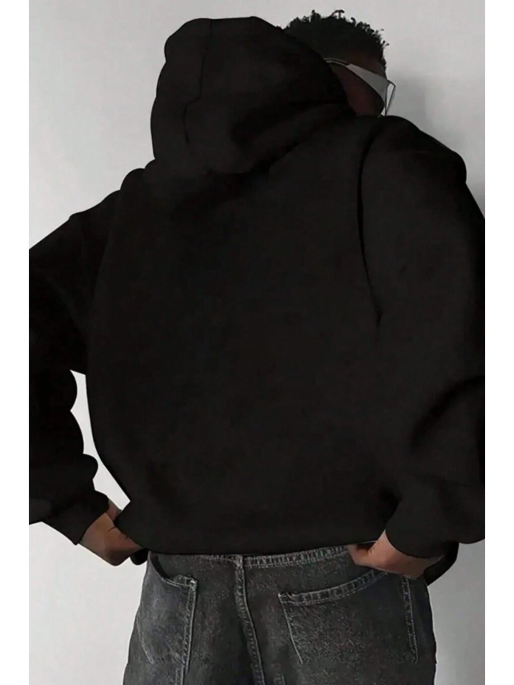 Siyah Regular Kapüşonlu Sweatshirt Erkek Unisex 3 İplik Şardonlu %100 Pamuk Basic Hoodie-1