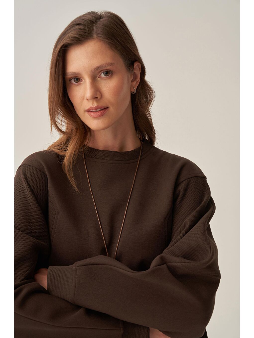 Kahverengi Acı Kahve-Oversize İnterlok Sweat-3