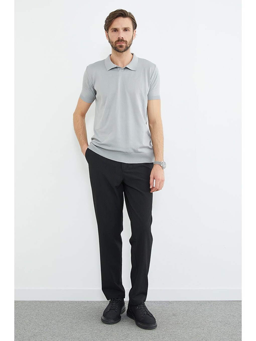 Siyah Çizgili Düğmeli Jogger Pantolon-2
