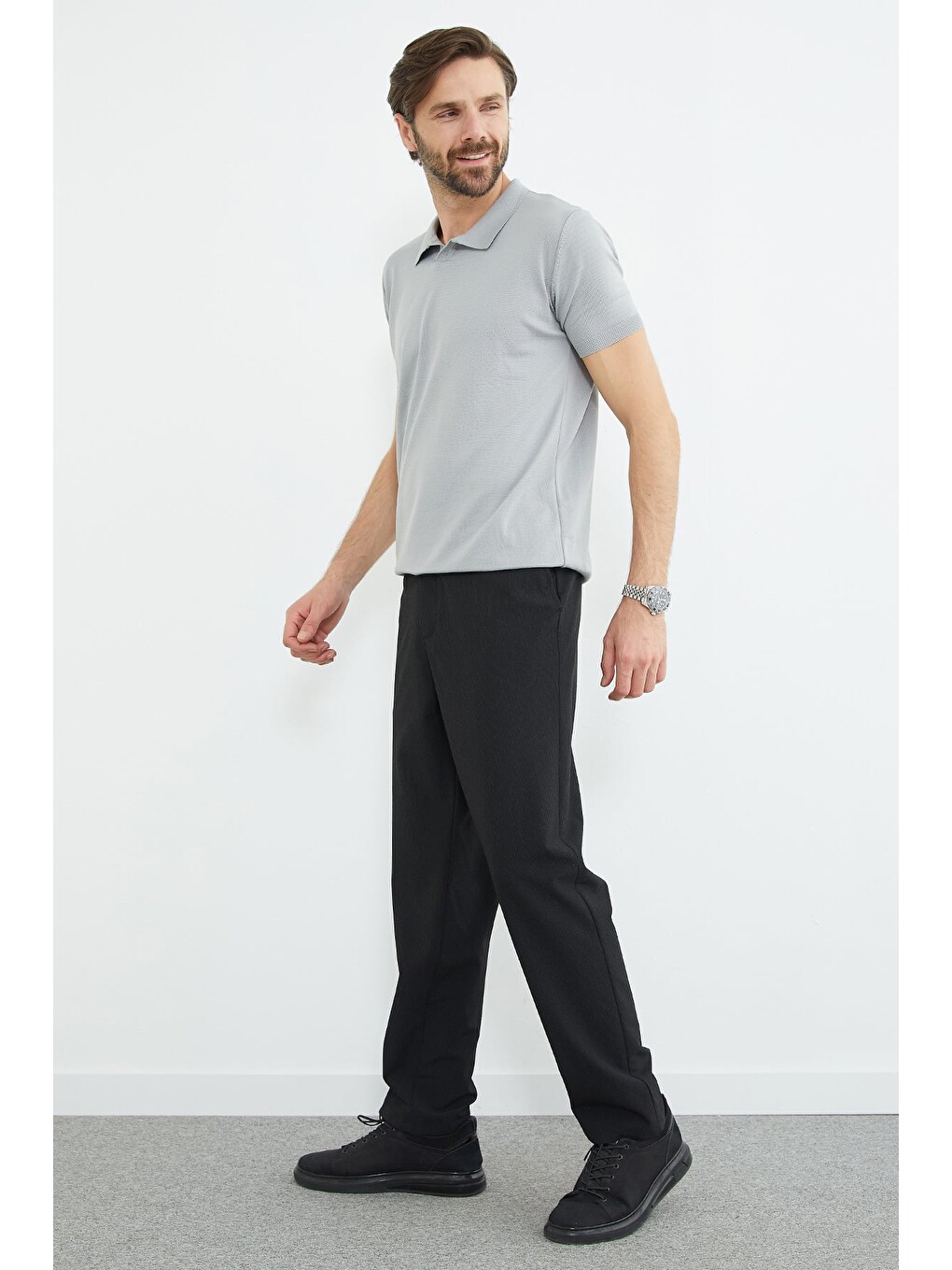 Siyah Çizgili Düğmeli Jogger Pantolon-3