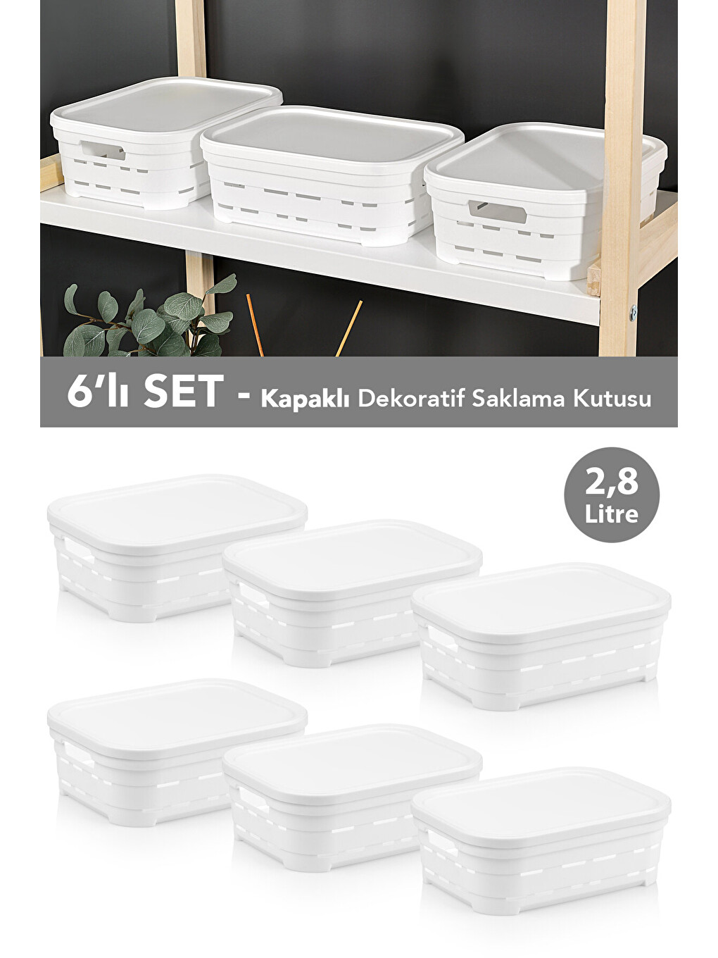 Beyaz 6'lı Kapaklı Delikli Dekoratif Piramit Saklama Kutusu